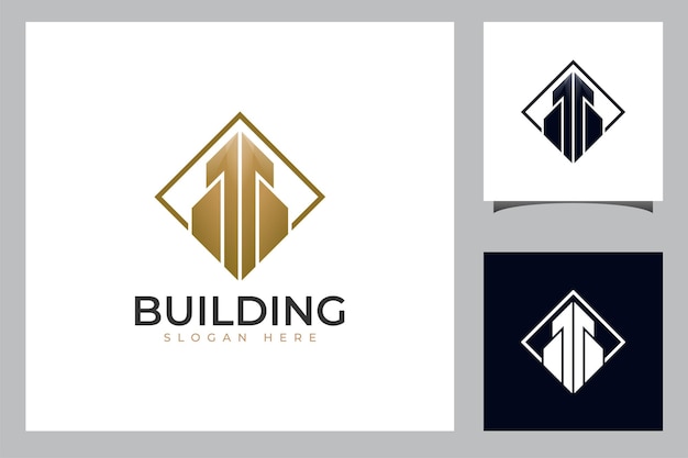 Tower city urban geometry simple logo linear building symbol or icon concept for property invest hotel apartment real estate logo