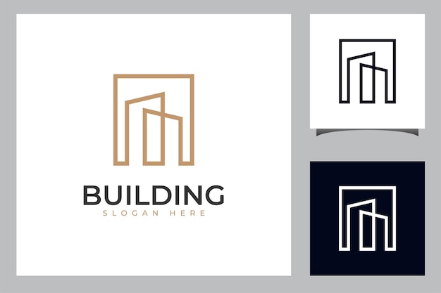 Tower city urban geometry simple logo linear building symbol or icon concept for property invest hotel apartment real estate logo