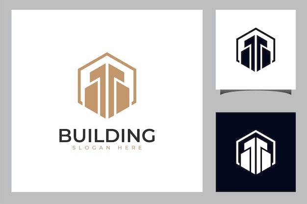 Tower city urban geometry simple logo linear building symbol or icon concept for property invest hotel apartment real estate logo