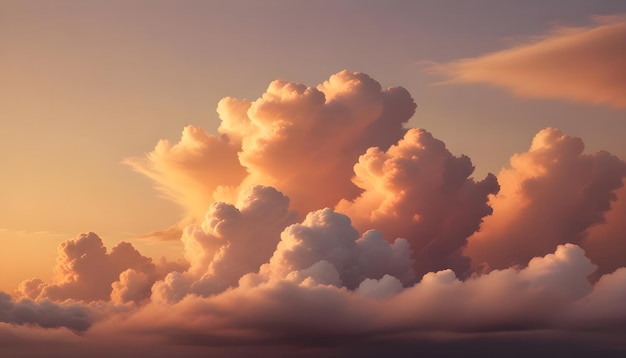 Vector towering cumulus clouds illuminated by the warm glow of a sunset filling the sky with dramatic texture and color