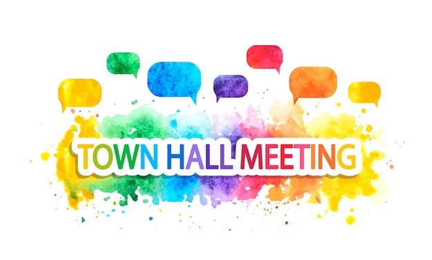 Town hall meeting rainbow watercolor vector banner