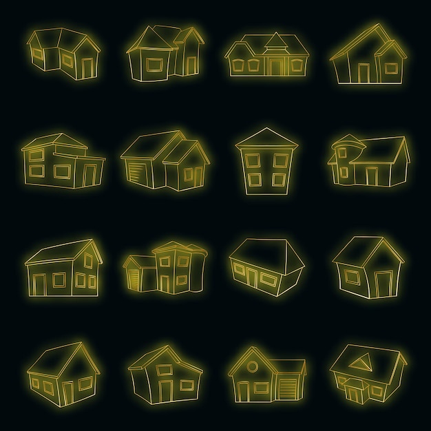 Town house cottage set vector neon