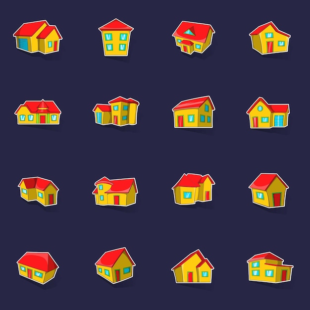 Town house cottage set vector sticker