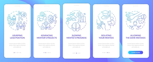 Toxic mentoring habits blue gradient onboarding mobile app screen