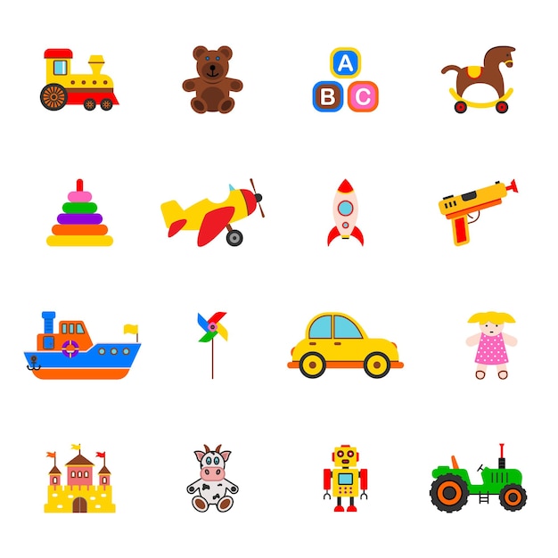 Toy icon set Colored toy collection Flat vector illustration