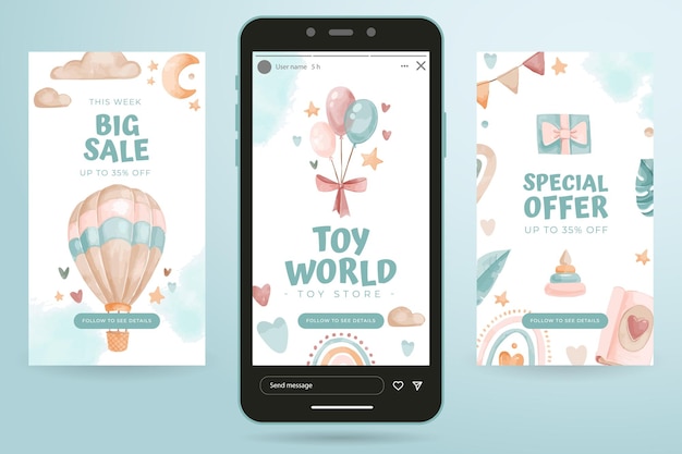 Toy store instagram story design vector social media story template