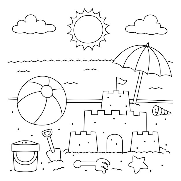 Toys On The Beach Coloring for Kids