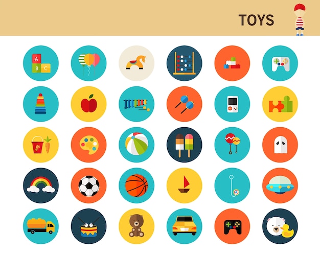 Toys concept flat icons.