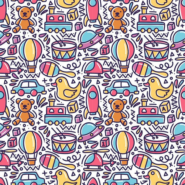 Toys doodle seamless pattern