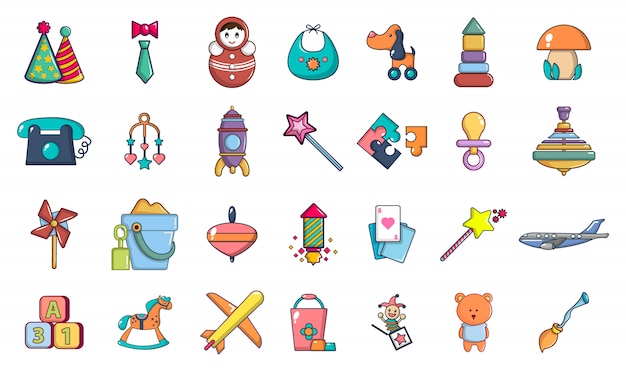 Toys icon set. Cartoon set of toys vector icons set isolated