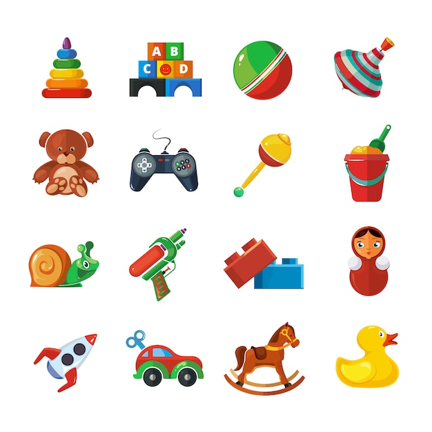 Vector toys icons for kids isolate on white