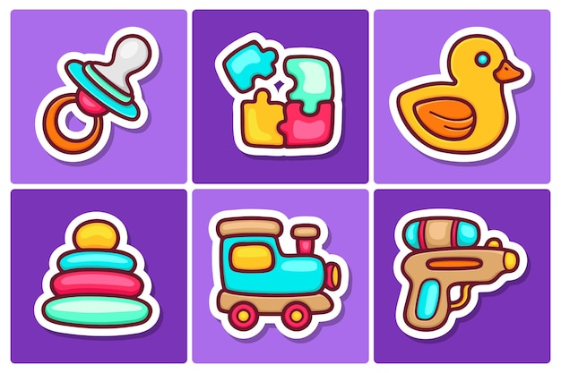 Toys Sticker Icons Doodle Coloring Vector