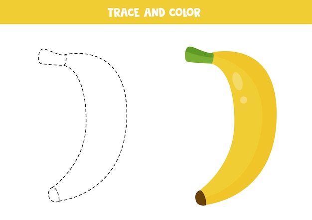 Trace and color cartoon banana Worksheet for children