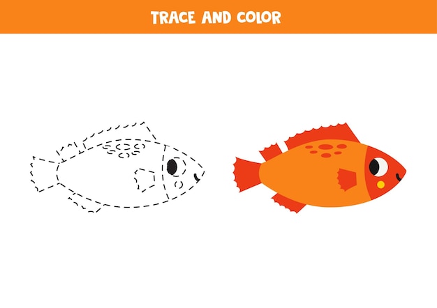 Trace and color cartoon blue angelfish Worksheet for children