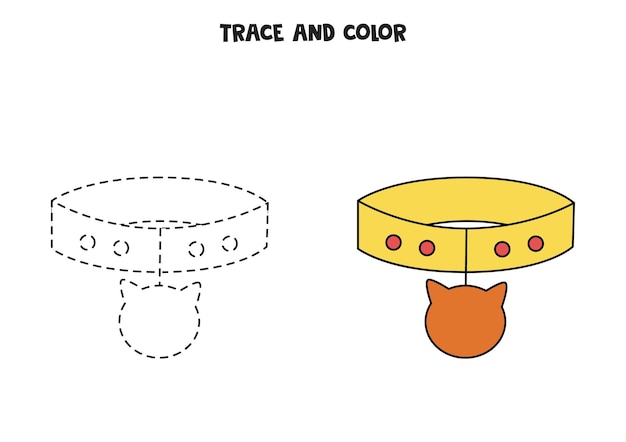 Trace and color cartoon cat collar Worksheet for children