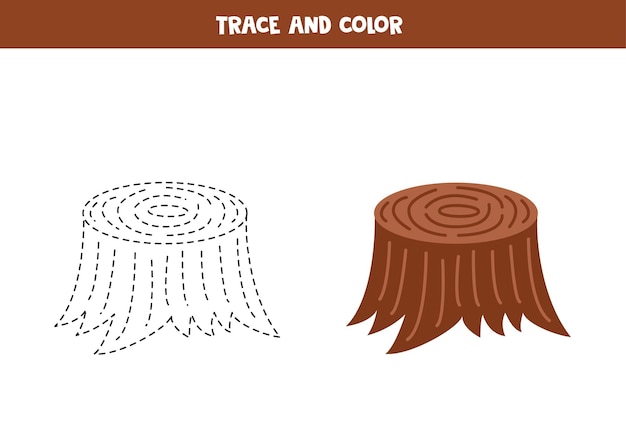 Trace and color cartoon cute stump Worksheet for children