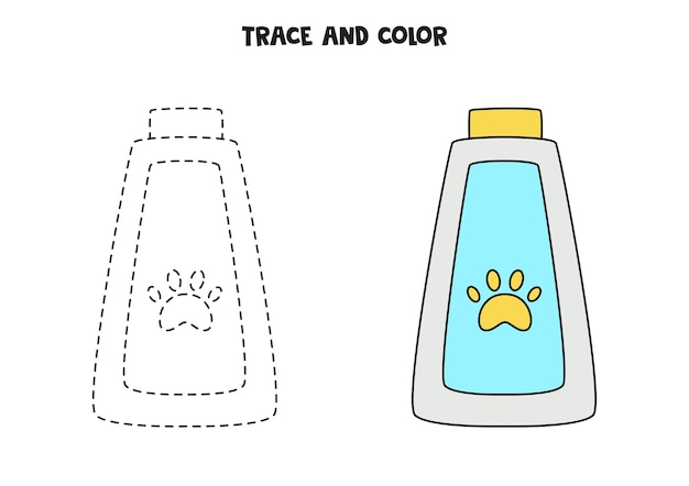 Trace and color cartoon pet shampoo Worksheet for children