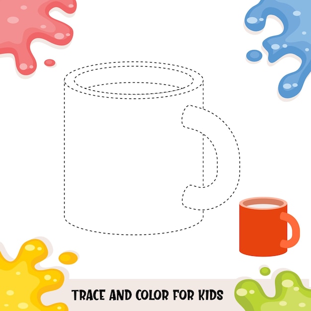 Trace and color for childrens with coffee illustration