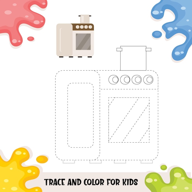 Trace and color for childrens with illustration