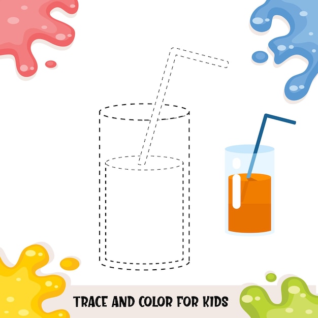 Trace and color for childrens with orange juice cocktail illustration