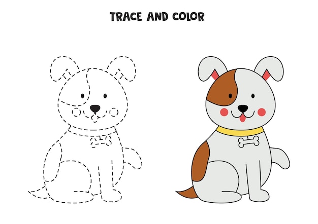 Trace and color cute brown dog Worksheet for children