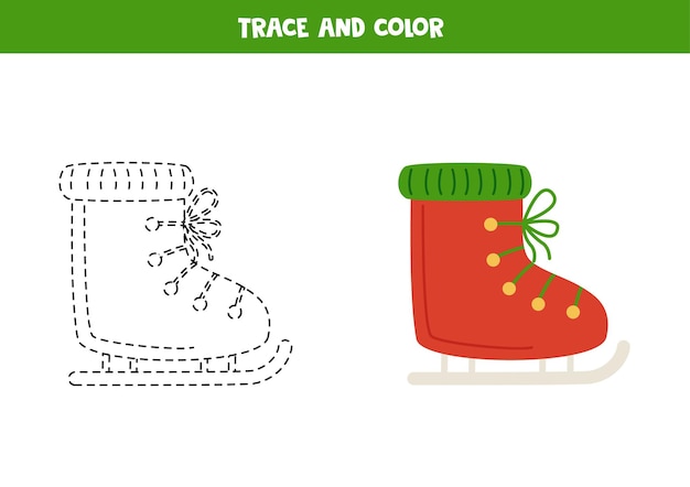 Trace and color cute cartoon skates Worksheet for children