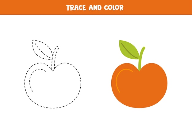 Trace and color cute hand drawn apple Worksheet for children