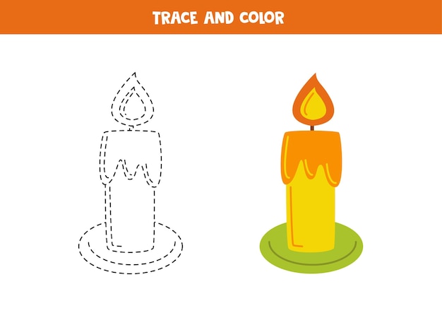 Trace and color cute hand drawn candle Worksheet for children