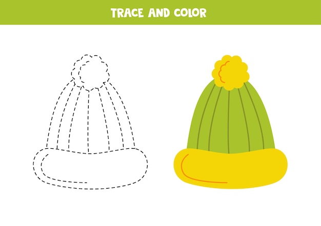 Trace and color cute hand drawn cap Worksheet for children