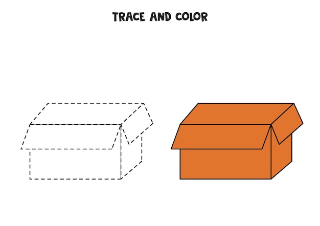 Trace and color cute hand drawn carton box Worksheet for children