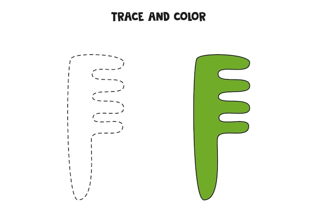 Trace and color cute hand drawn comb Worksheet for children