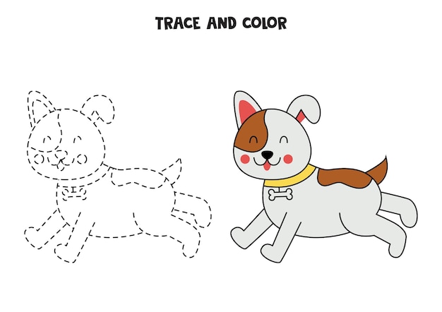 Trace and color cute hand drawn cute dog Worksheet for children