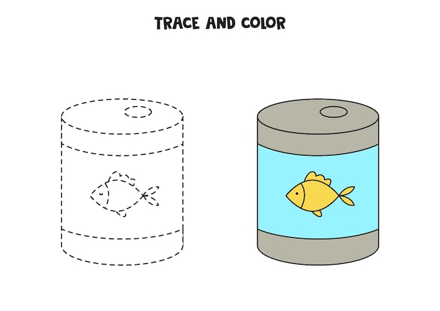 Trace and color cute hand drawn fish food Worksheet for children