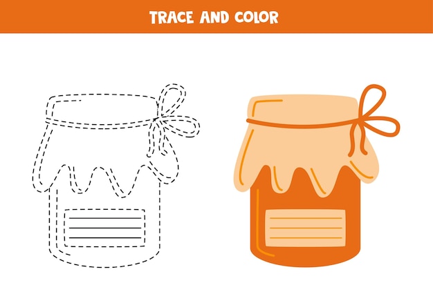 Trace and color cute hand drawn jam Worksheet for children