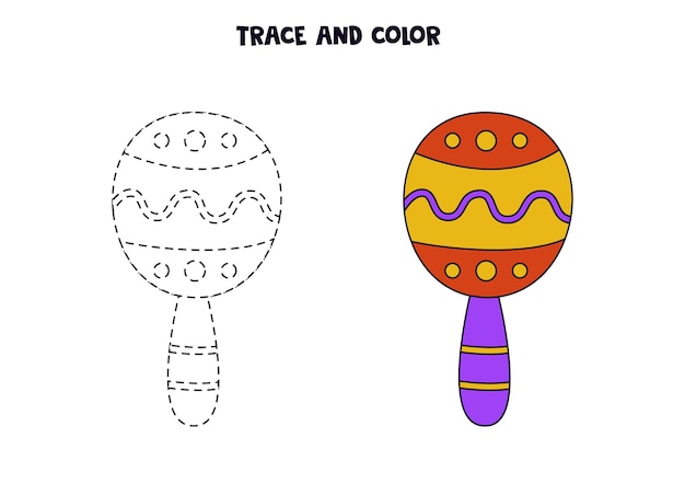 Trace and color cute hand drawn Mexican maracas Worksheet for children