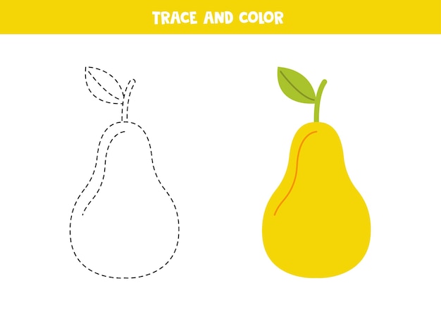 Trace and color cute hand drawn pear Worksheet for children