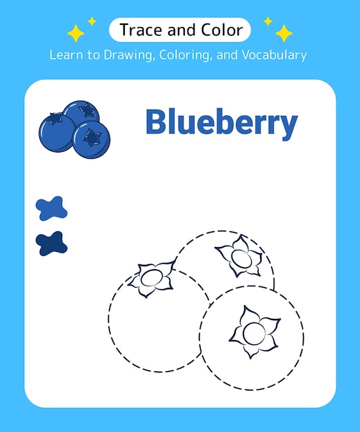 Trace and Color Fruit Blueberry for Preschool Kids and Kindergarten