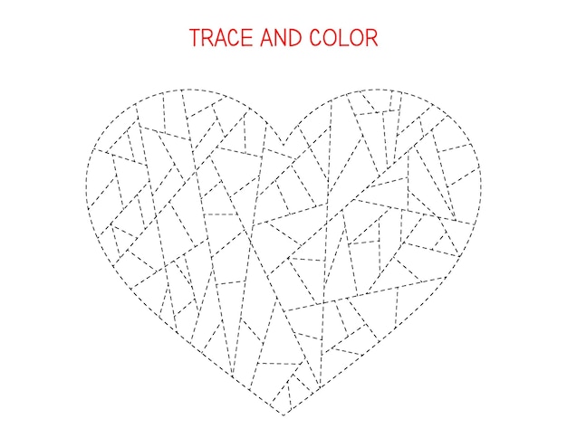 Trace and color the heart. Valentine's Day worksheet for kids. Fine motor skills activity. Preschool