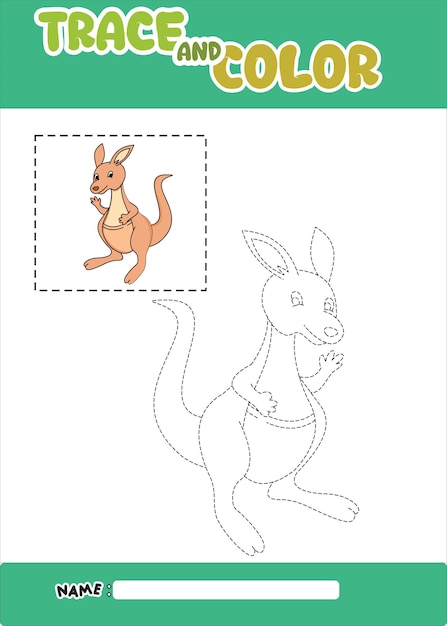 Trace and color the kangaroo. learn for kids