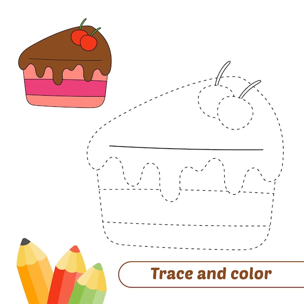 Trace and color for kids cake vector