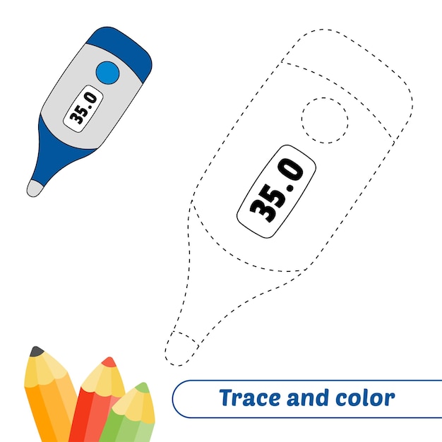 Trace and color for kids digital thermometer vector