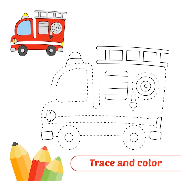 Trace and color for kids fire truck vector