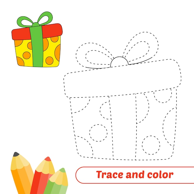 Trace and color for kids gift box vector