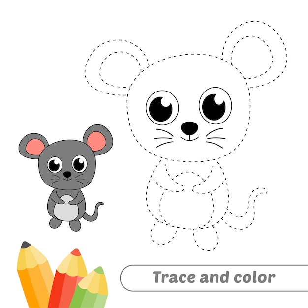 Trace and color for kids mouse vector