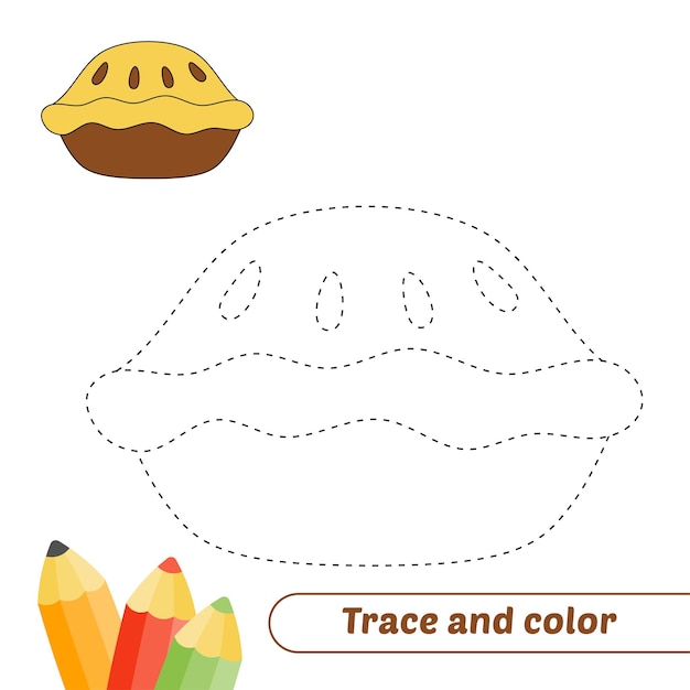 Trace and color for kids pie vector