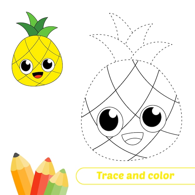 Trace and color for kids pineapple vector