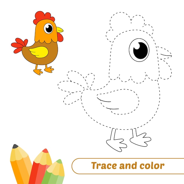 Trace and color for kids rooster vector