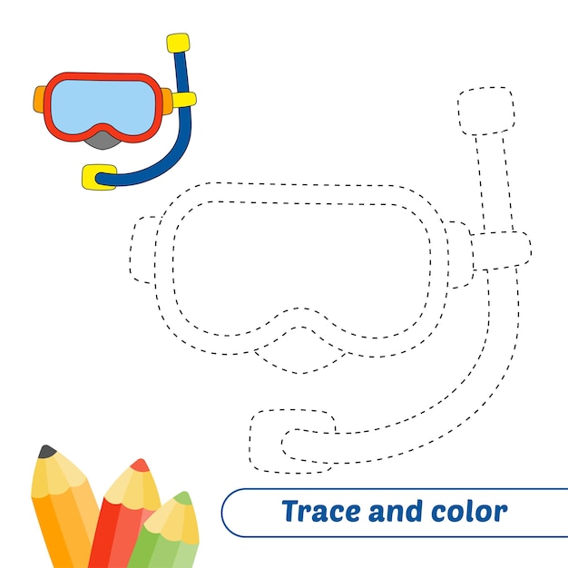 Trace and color for kids snorkel mask vector