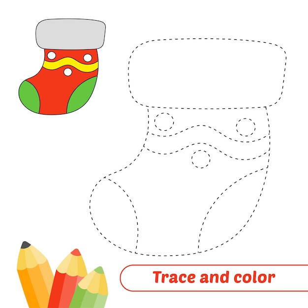 Trace and color for kids sock vector