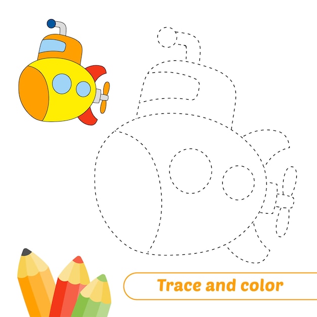 Trace and color for kids submarine vector